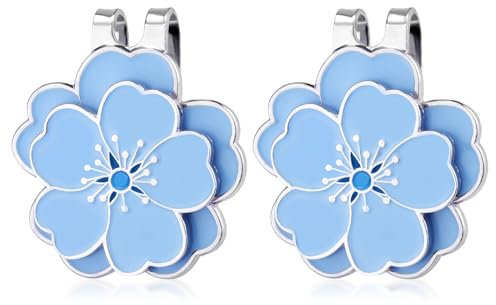 Gosknor Magnetic Golf Ball Marker with Hat Clip, Golf Marker Magnet Cap Clip Set Flower Shape Ball Bag Accessories for Women Men Golfer Gift (Blue)