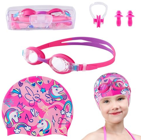 2 Stück Kinder-Badekappen, langlebige Silikon-Badekappen für Jungen und Mädchen, Kleinkinder, wasserdichte Badekappen, bequem, Meerjungfrauen-Einhorn-Bademützen für langes und kurzes Haar