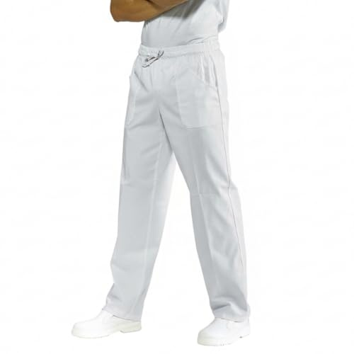 AJM STORE Pantaloni da Lavoro Unisex, Elastico in Vita, Bianco, per Personale Medico e Sanitario, Cucina, Regular-Fit