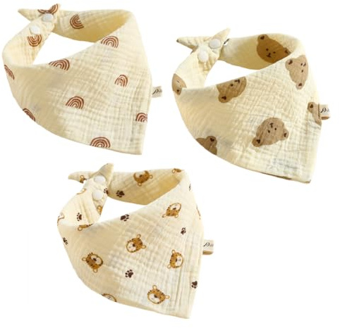 OUDQFCJ Lot de 3 Bavoirs Bandana Bébé en Mousseline, Écharpe Triangle, Bavette Bébé, Tissus Mousseline pour Dentition et Bavage