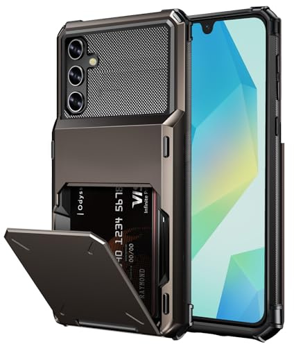 Vunake für Samsung Galaxy A16 Hülle mit Kartenhalter Wallet Max 4 Karten für Samsung A16 Hülle Hard PC TPU Silikon Schutzhülle Kartenhalter Stoßfest Schutzhülle für Handyhülle Samsung A16,Gun