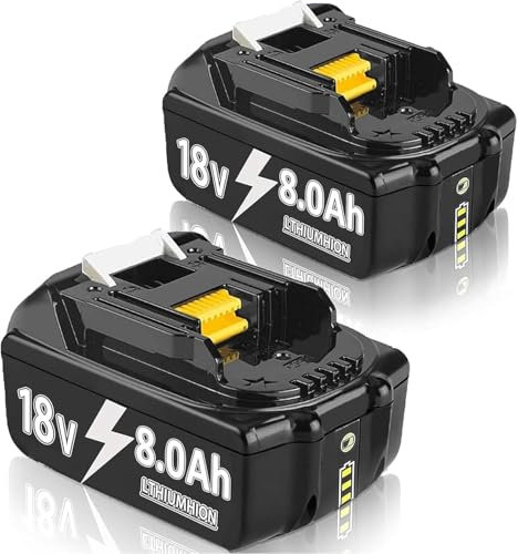 2X Batteries de Rechange, 18V, 8.0Ah pour BL1860B BL1850B, BL1840, BL1830, BL1860B, BL1815, BL1835, BL1850B, BL1845, BL1850, BL1860B, 194205-3, LXT-400, avec Batterie LED