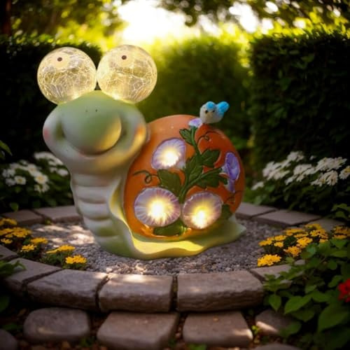 ANTEROOF Solar Gartenfiguren Schnecke Gartendeko für Draußen, Solarlampen für außen Garten