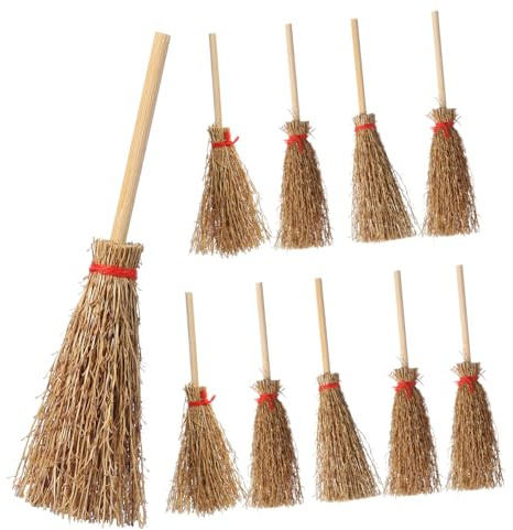 Mini Broom Witches Broom 10Pcs Plastic Hanging Decoration for Halloween | Red Rope Included, Vivid Costume Prop for Boys and Girls and Adults, Party Décor, Miniature Halloween Accessory Set