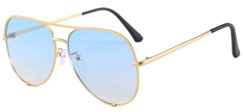 Long Keeper Metall Piloten Sonnenbrille Herren Damen Klassisch Oversize Retro Pilotenbrille Getönte Flieger Sonnenbrille Gold Groß Pilot Brille UV400 Schutz