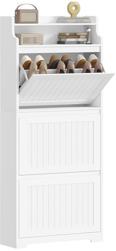 Hzuaneri Schuhschrank, Schuhkipper Schmal, 16 Paar, 3 Klappen (60B cm) | Schuhkommode, Verstellbar, Schuhaufbewahrung für Eingang, Flur, Wohnzimmer, Weiß, SR66203X