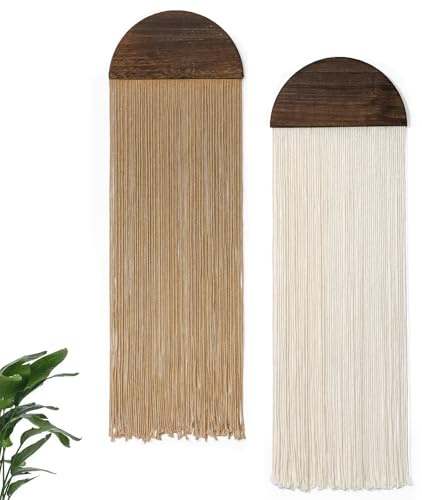 Betylifoy 2 Pcs Makramee Wandbehang Grün Quasten-Wandteppich Boho Deko | Wandbehang Boho Wanddeko Makramee Wandteppich Wohnzimmer Schlafzimmer Büro Deko 85x30cm (Beige&Khaki)