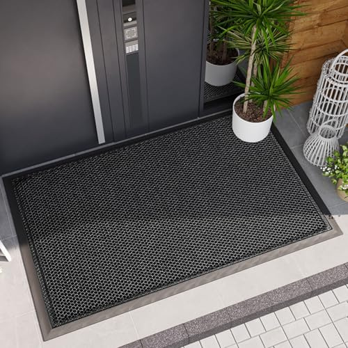 CHEERLINK Fußmatte außen, rutschfeste Schmutzfangmatte Langlebig Fußabtreter Außenbereich Profil Fussmatte Aussen, Schwarz (60x90cm)