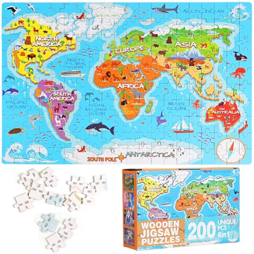 World Map Puzzle, 200 Piece World Jigsaw Puzzle, Educational & Learning Map Jigsaw Puzzle, Jigsaw Puzzles For Adults And Kids, Jigsaws Puzzles for Boy Girl Gifts