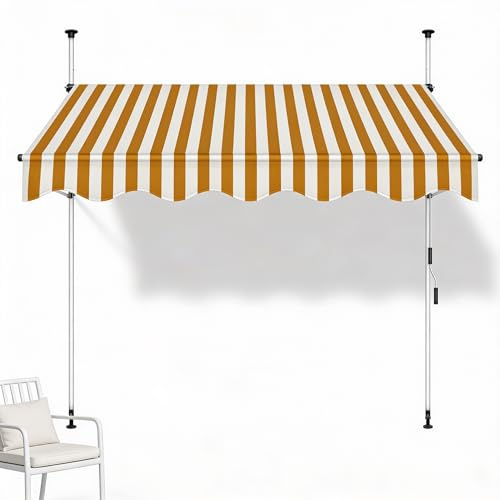 Mucola Klemmmarkise Balkonmarkise ohne Bohren mit LED 400 cm Weiß Orange | Neigung 0–180°, Auszug bis 120 cm, Teleskopstangen 200–300 cm, Polyester 180 g/m² PU-beschichtet, gummierte Füße, Outdoor