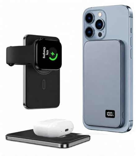 For Magsafe Power Bank, 5000mAh Wireless Portable Charger, Magnetic Power Bank Battery Pack with 20W PD USB-C Fast Charging, Travel Essential Charger Compatible with iPhone 17/16/15/14/13/12
