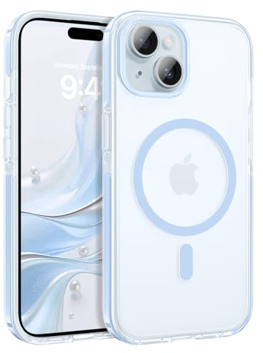 YINLAI for iPhone 15 Magnetic Case with MagSafe, Slim Clear Back Blue | Strong Magnetic Lock, Sleek Durable Anti-Yellowing Clear Back, Non-Slip Blue Edge, Military-Grade Shockproof Protective