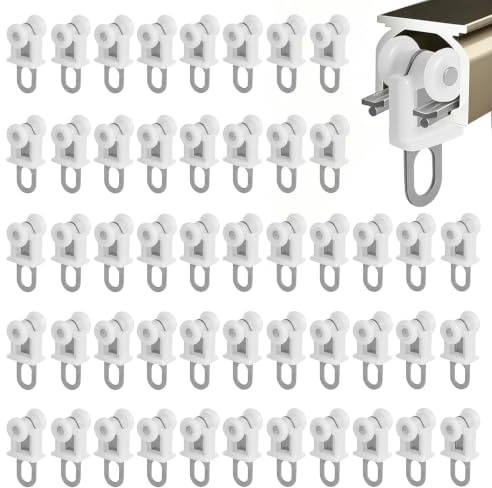 50 roulettes Rideau Ø12 mm pour Rails Compatibles, Non Universelles | 50 glisseurs rail rideau avec roulettes Ø12 mm, largeur 13 mm, hauteur 32 mm et anneau aluminium; rail à mesurer avant achat