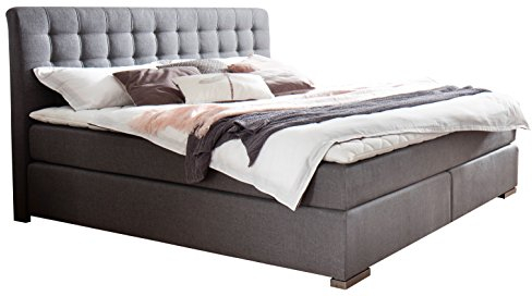 sette notti Boxspringbett H2-H3 200x200 cm Bett-Stoff Grau, Boxspringbett mit 7 Zonen-Tonnentaschenmatratzen, Bett Liegefläche 200x200 cm, Art Nr. 5027-99-6B23
