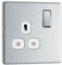 BG Electrical Single Switched Power Plug Wall Socket, Screwless Front Plate, Slim Profile, Premium Flatplate, Polished Chrome, White Inserts, 13A, FPC21W