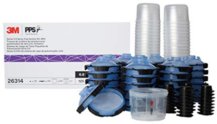 3M PPS 2.0 Spray Gun Cup, Lids and Liners Kit, 26314, Mini, 6 Ounces, 125-Micron Filter, Use for Cars, Furniture, House and More, 1 Paint Cup, 50 Disposable Lids and Liners, 32 Sealing Plugs
