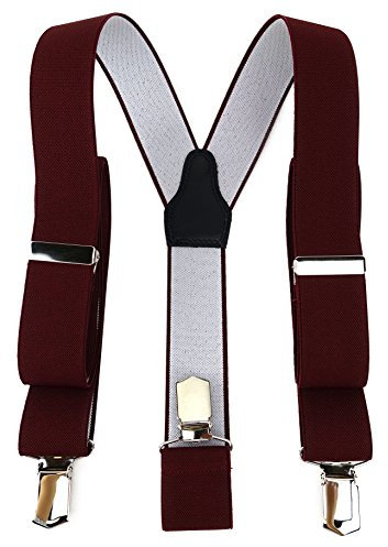 TigerTie Unisex Hosenträger in Y-Form mit 3 extra starken Clips - Farbe in bordeaux weinrot einfarbig Uni - hochwertige Verarbeitung - Breite 35 mm