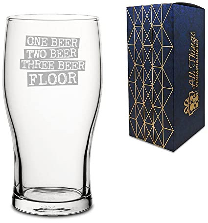 Novelty Engraved/Printed Tulip Pint Cider Beer Glass - One Beer Two Beer Three Beer Floor - Engraved with Message