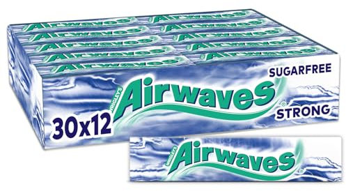 Airwaves Kaugummi Zuckerfrei, Strong Gum, 30 x 12 Dragees, Großpackung Chewing Gum, Kaugummi ohne Zucker mit Minz Frische (360 Dragees)