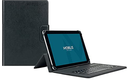 MOBILIS Coque de Protection Folio Universelle avec Clavier Bluetooth français 9-11', Housse Clavier AZERTY Compatible iOS, Windows, Android Noir