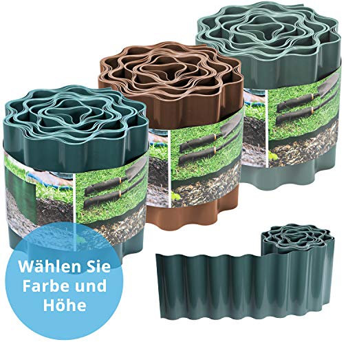 Raseneinfassung gewellt, 20cm hoch: Ideale Rasen-Abgrenzung, auch für Beete, 9 m, verhindert Wurzelausbreitung, aus Kunststoff, grün - Rasenkante gewellt