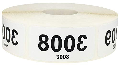 Aufeinanderfolgende Reverse-Mirrored Anzahl Aufkleber für Live-Verkäufe 3001-4000, 1 x 2 Zoll 500 Etiketten gesamt