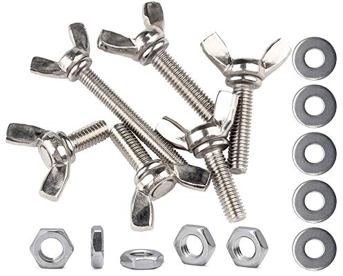 ZLYY Lot de 5 kits de boulons à ailettes M6 x 25 mm en acier inoxydable à pas de 1 mm, vis papillon métriques à main, (contient : écrou hexagonal, rondelle plate)