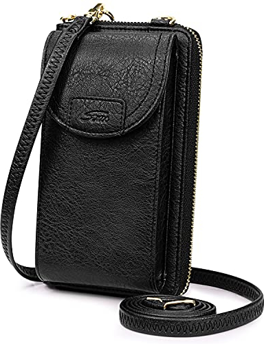 S-ZONE Damen Handy-Umhängetasche PU Leder RFID Blockierung Handytasche Geldbörse mit Kartenfächer Verstellbar Abnehmbar Schultergurt Passt Handy unter 6,5