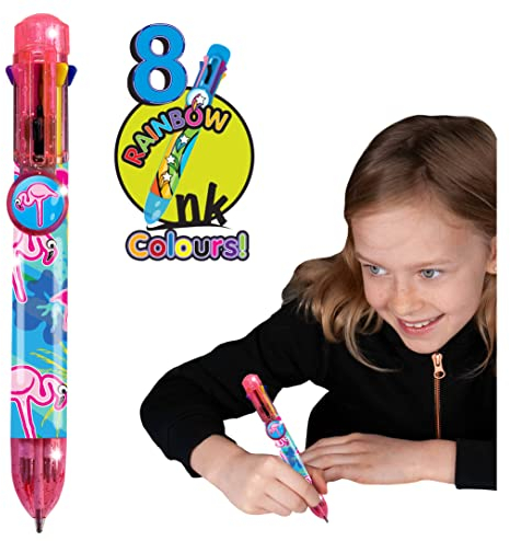 Rainbow Writer - Flamingo, Farbwechselstifte von Deluxebase. 8-in-1-Kugelschreiber, tolle Neuheitsstifte für Kinder und ideales Büro- oder Schulmaterial