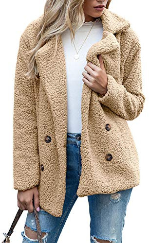 WXHNZYQ Bottoni Autunnali E Invernali, Risvolti, Cardigan in Pile Sciolto, Cappotto di Lana di Pecora da Donna, Giacche, Top