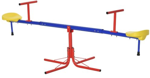 Outsunny Balancín Giratorio 360 Grados +3 Años 184x76x71 cm Multicolor | Para Niños, Base de 4 Varillas, Postes de Tope, Asas Fáciles de Agarrar, Patio Jardín, Sube y Baja Infantil Exterior