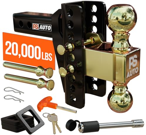 Adjustable Gooseneck Drawbar Trailer Hitch - 20,000 LBS, Fits 2 and 2-5/16 Inch Balls, US Gov Tested & Certified, Gooseneck Trailer Hitch Adapter for RV Towing, Motorcycles & Powersports
