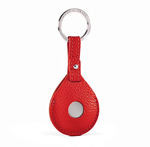 Bleeps ® Porta Airtag In Pelle Made In Italy Cover Air Tag Portachiavi Auto Custodia Compatibile Per Air Tags Apple Elegante Con Anello Per Chiavi Cane Gatto Portafoglio Borsa Zaino Viaggio (Red)