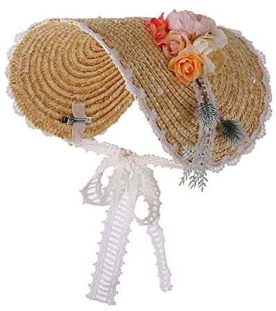 COSDREAMER Women Victorian Tea Party Sun Hat Lolita Flower Straw Hats Beach Hats (Multicolor 1)