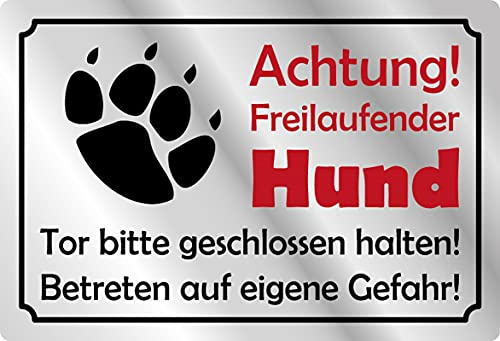Metall Schild 20x30cm Achtung frei laufender Hund Warnschild Blechschild