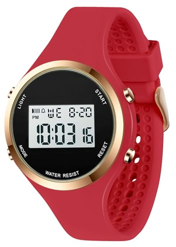 XCZAP Women’s Digital Sports Watch Waterproof LED Display Wristwatch with Alarm, Stopwatch Backlight Lightweight PU Strap, Ideal for Girls, Teens Outdoor Fitness (red)