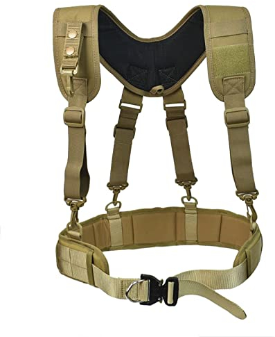 Taktischer Kampfgürtel, Militär-Airsoft-Molle-Duty Gürtel mit verstellbaren taktischen Hosenträgern (Braun)