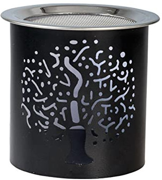 RÄUCHERSTÖVCHEN aus Eisen in SCHWARZ mit LEBENSBAUM Motiv – Handgefertigt, Sieb für Räuchern mit TEELICHT, Aromatherapie STÖVCHEN, 8 cm Höhe – Perfekt für Meditation und spirituelle Atmosphäre