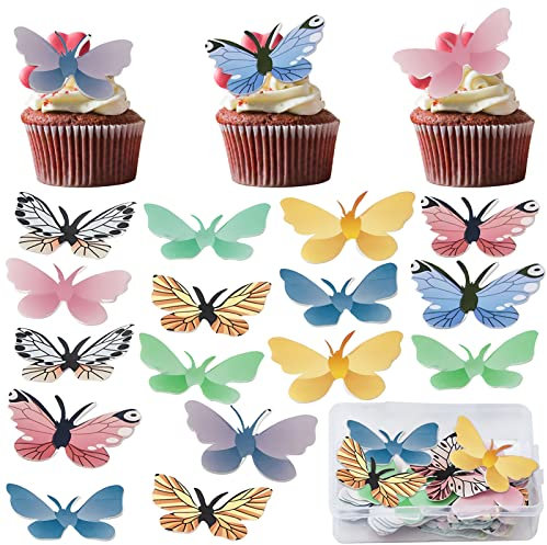 Shinybox Essbare Schmetterlings-Kuchen-Deckel, 72 Stück Schmetterlings-Kuchen-Deckel, Cupcake Topper, Schmetterlings Kuchen Topper Geburtstag für Hochzeit, Geburtstag, Partybedarf