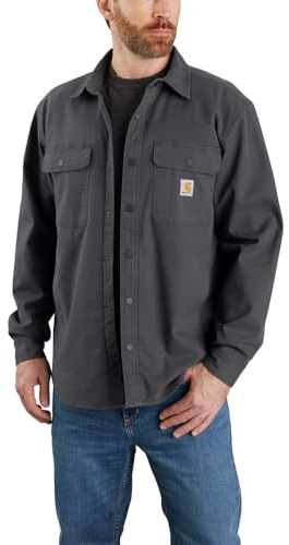 Carhartt Men's Rugged Flex Relaxed Fit Canvas Fleece Lined Shirt Jac Work Utility Button Down Shirt (Pack of 1)