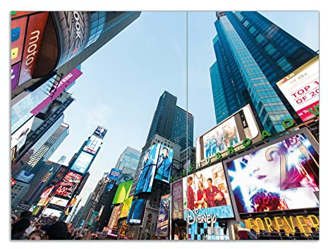 Wallario Herdabdeckplatte/Spritzschutz aus Glas, 2-teilig, 70x52cm, für Ceran- und Induktionsherde, Motiv Times Square in New York