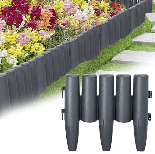 YRHome Rasenkante Kunststoff 5,6m Holzoptik Mähkante Beetumrandung Beeteinfassung Beetbegrenzung Palisade Garden Border Garten dekorativ, 1 Element (L x H): 28 x 24cm, Anthrazit