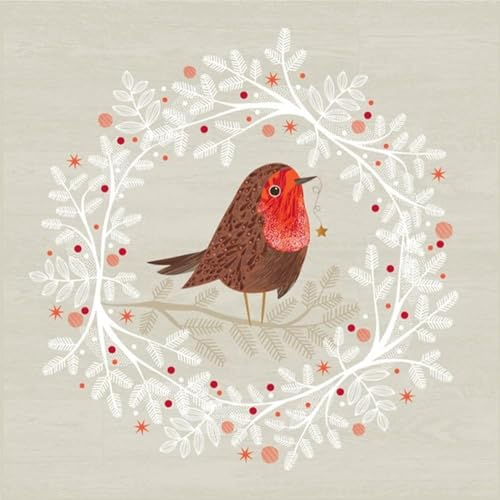 Servietten mit Vogel & Tanne Rotkehlchen mit Tannen-Kranz Weihnachtsservietten in rot & beige Weihnachts-Deko Tisch-Dekoration Weihnachten Herbst Winter & Advent (40, Rotkehlchen Robin)