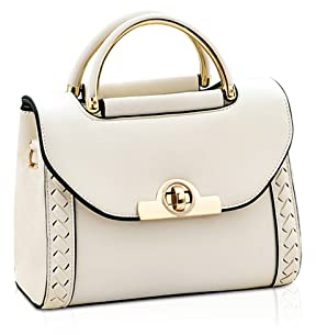 NICOLE & DORIS Damen Handtasche Klein Umhängetasche PU Leder Handtaschen Elegante Schultertasche Crossbody Messenger Bag Top Griff Tasche mit Verstellbar Abnehmbar Schultergurt Weiß