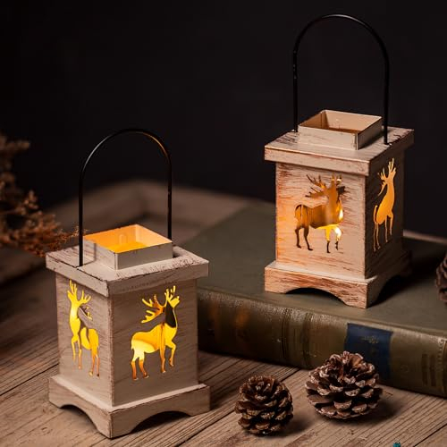 Sziqiqi Portacandele Lanterna Di Cervo Vintage per Decorazioni da Tavola Di Natale, Lanterne Decorative In Stile Country Lanterne Di Renna Portacandele per Tealight Mantello Sala Ornamento