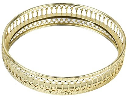 Bandeja de Espejo Dorado, Bandeja Redonda de Espejo Dorado Bandeja de Perfume de Cristal Bandeja Decorativa para Joyas para Dormitorio Bandeja organizadora de Almacenamiento de cosméticos(01)