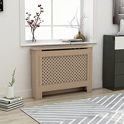 WIFESE HeizköRperverkleidung 112x19x81.5 cm Braun HeizköRperverkleidung HeizköRperabdeckung Speicherfunktion Holzgitter HeizköRperverkleidung RippenheizköRper Lamellenwand Holzverkleidung