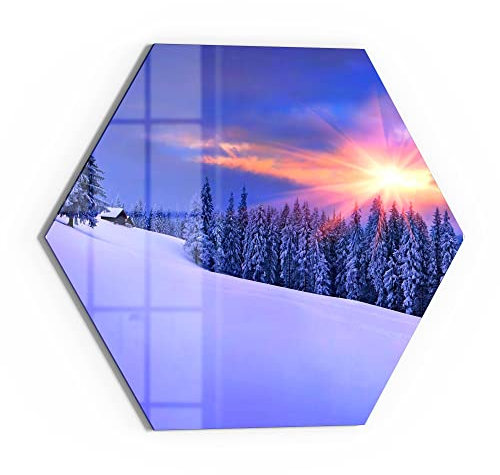 DEQORI Tableau magnétique en verre - 40 x 34,5 cm - Motif paysage d'hiver de montagne - En verre - Avec aimants, stylo et chiffon - Pour cuisine et bureau - Tableau magnétique et inscriptible