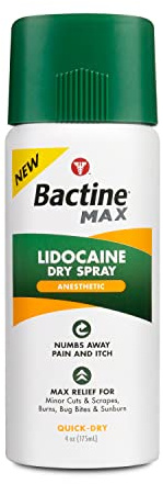 Bactine MAX Dry Spray for Pain Relief with 4% Lidocaine - Numbing Lidocaine Spray with Cooling First Aid - Pain + Itch Relief For Minor Cuts & Scrapes, Burns, Bug Bites, Sunburns & Postpartum Care - 4
