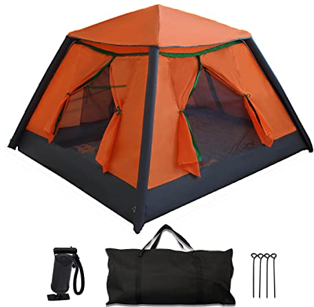Zelt 4 Personen, Aufblasbares Campingzelt, Tragbares Instant-Zelt 3-4 Saison Wasserdicht und Winddicht, 210 * 195 * 140CM, für Camping Festivals oder Trekking (Orange)
